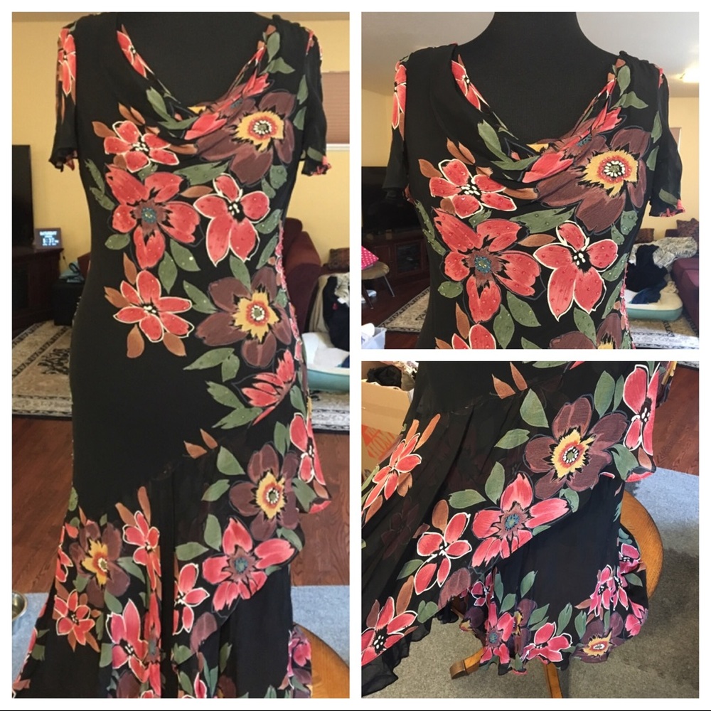 Black flower print dress